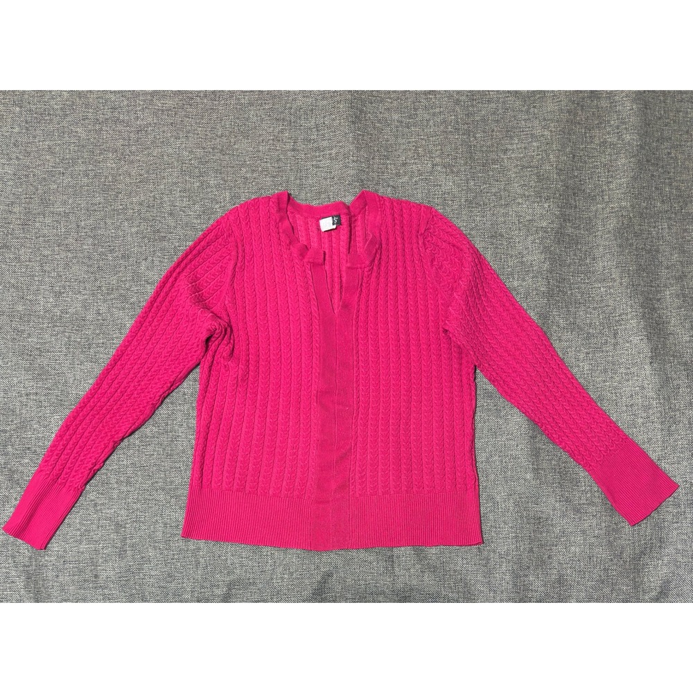 Venus Womens Large Cardigan Sweater Pink Cable Knit V-Neck Long Sleeve